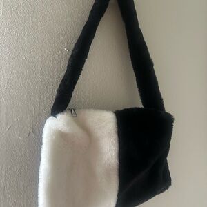 Elegant Black and White Faux Fur Shoulder Bag